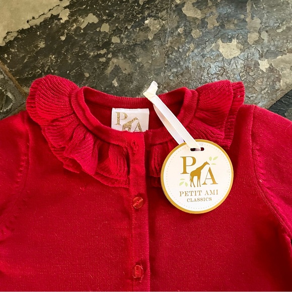 Petit Ami Classics•NWT•Size 6M•Pointelle Ruffle Collar Cardigan•Baby Girl Red ❤️ - Picture 7 of 13